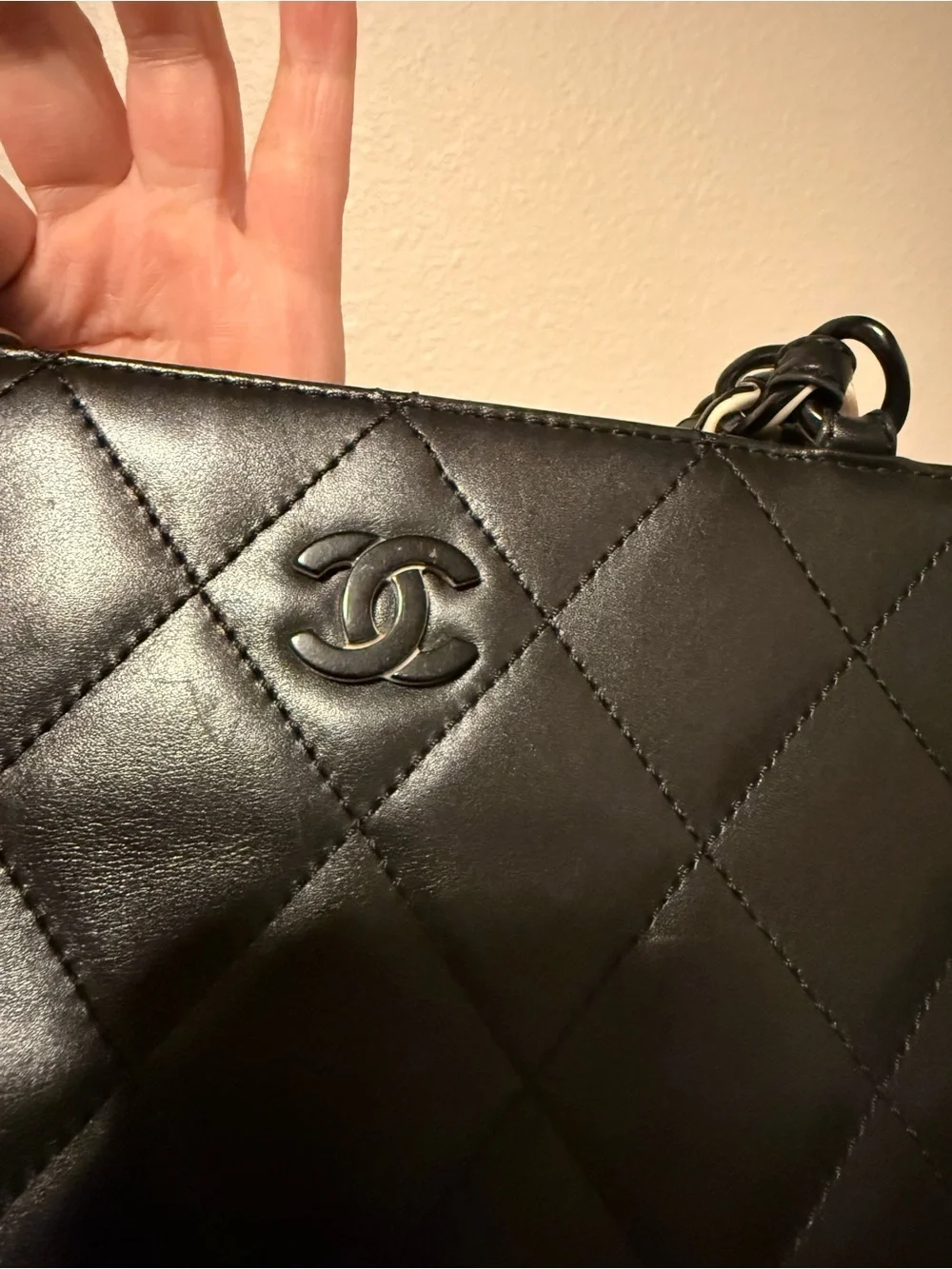 Chanel Lambskin Bekko Chain Large Shoulder Bag Black
